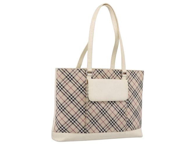 BURBERRY Nova Check Tote Bag Canvas Ivory Silver Auth 201961 Silvery Cream