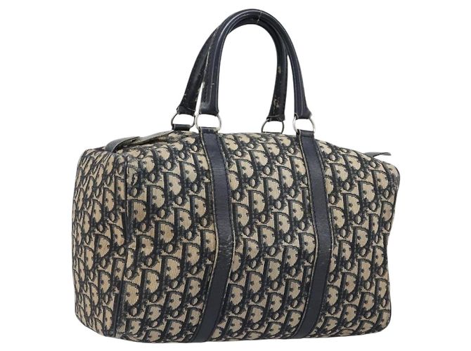 Borsa Boston Christian Dior Trotter Canvas Navy Silver Auth 199424 Argento Blu navy