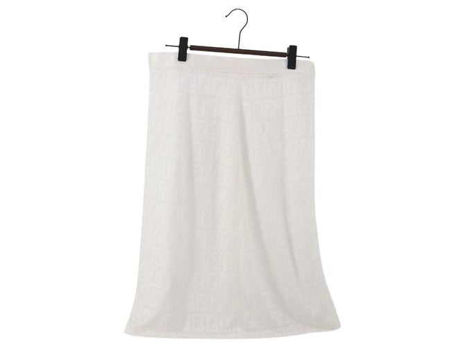 FENDI Zucca Skirt Polyester White Auth am12358