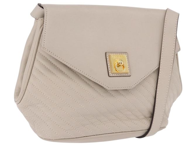 Céline Bolsa de Ombro CELINE em Couro Bege Tom Dourado Auth 202258A