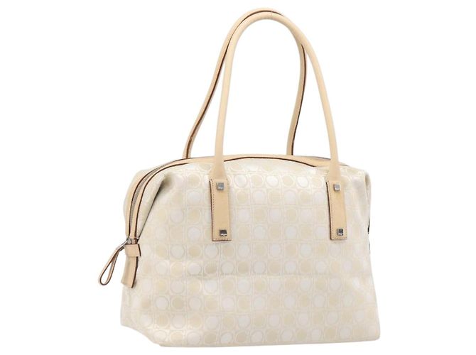 Borsa Tote Salvatore Ferragamo Canvas Beige Silver Auth ka6029 Argento