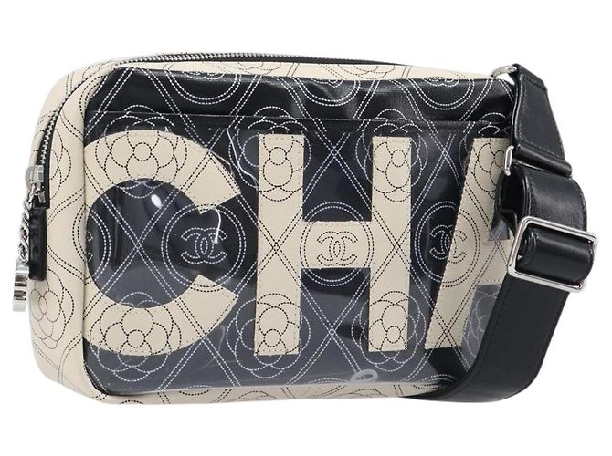 Borsa a tracolla CHANEL COCO Mark Camelia PVC Pelle Nero Bianco CC Auth 200139SAM