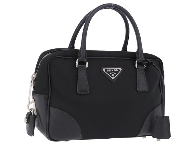 Sac à main PRADA Nylon Black Silver Auth 199441V Noir Argenté