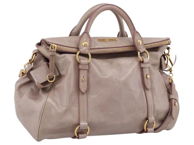 Sac à main Miu Miu Vitellolux en cuir 2way Gris Or Auth 202277M Marron Doré