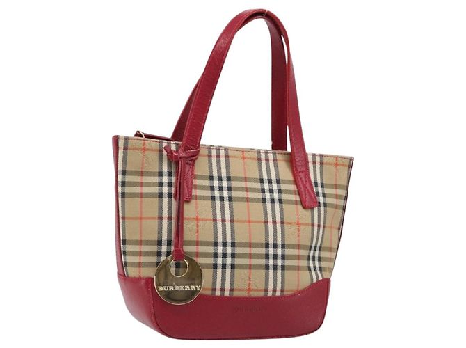 BURBERRY Nova Check Handtasche Canvas Beige Red Auth 199497A Rot