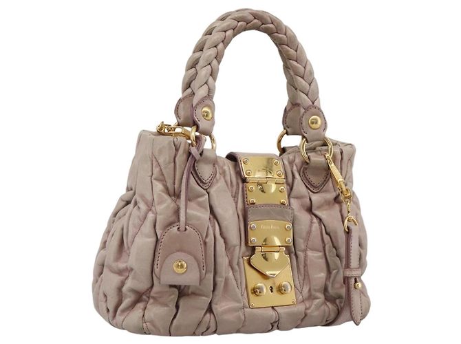 Bolsa Miu Miu Matelassé em couro 2way Rosa Ouro Auth 199464A Dourado