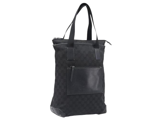 GUCCI GG Canvas Tote Bag Black Silver 28892 Auth 197695 Silvery