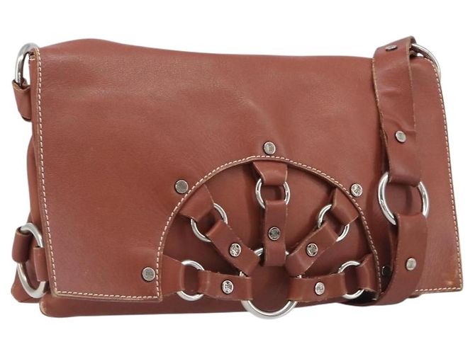 Céline Bolsa de Ombro CELINE em couro marrom prata Auth 196983