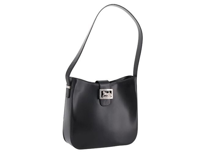 Céline Borsa a tracolla CELINE Horse Carriage in pelle nera e argento Auth 201919A Nero