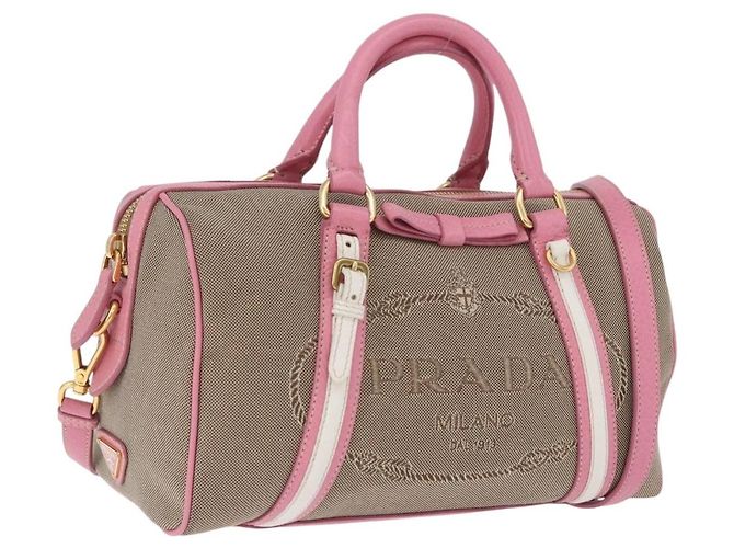 Borsa a mano PRADA Jacquard 2way Beige Gold Auth 200074V D'oro