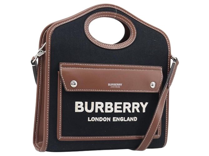Sac à main BURBERRY Canvas 2way Silver Black Auth 202239V Noir Argenté