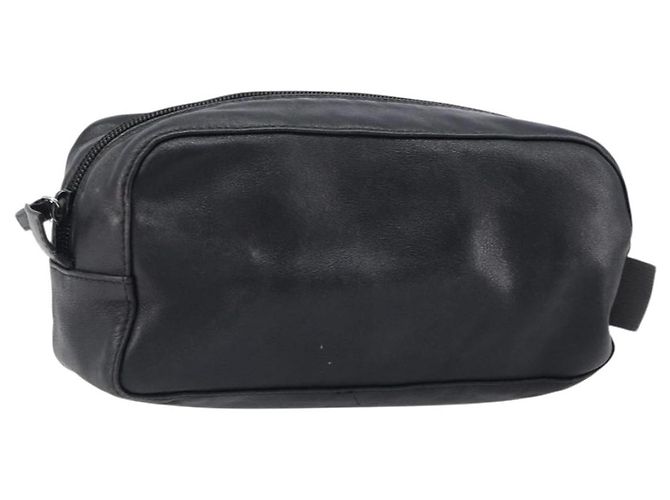 GUCCI Bolsa Pouch em couro preto prata 039 0974 Auth hk4120