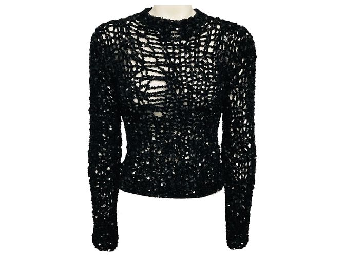 Jil Sander Pull en maille main ouverte à sequins noirs