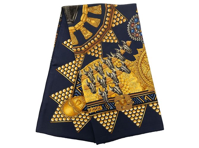 Lenço de seda Hermès L Or Des Chefs Azul 90