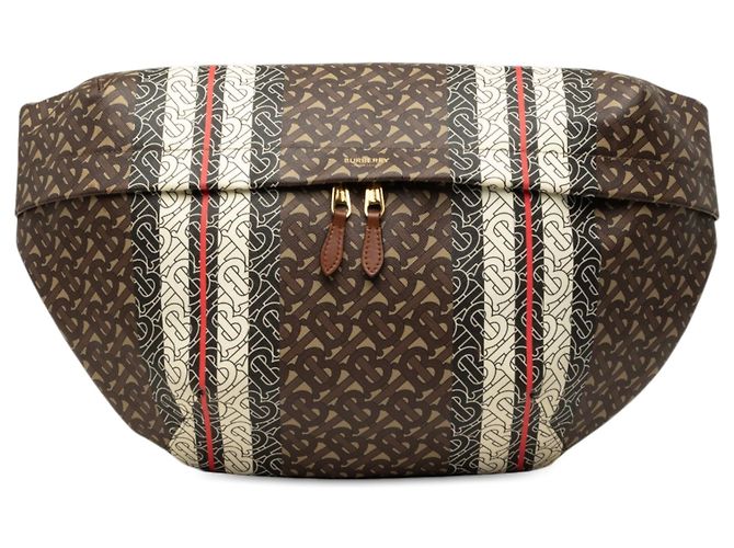 Bolso cinturón Burberry TB Monogram E-Canvas Stripe marrón Extra Large Castaño