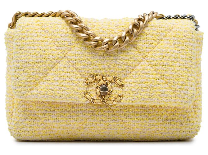 Bolso Chanel Medium Tweed 19 Flap Satchel Amarillo