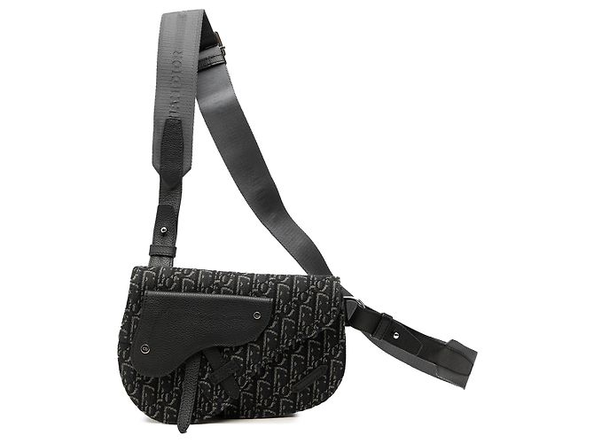 Borsa a tracolla Saddle in tela Dior Oblique nera Nero