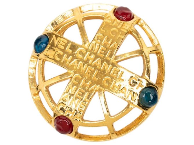 Gold Chanel CC vergoldete Gripoix Brosche Golden