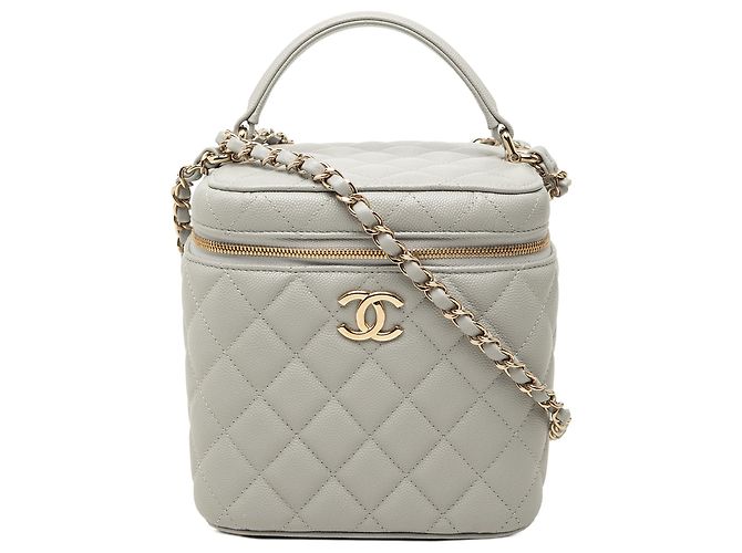 Small Vanity Case Chanel CC Caviar Grigio con Manico e Catena