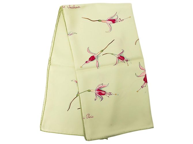 Lenço de seda Hermès Fleurs de Fuchsia Verde 90