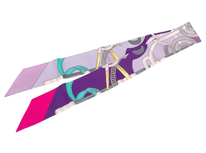 Lenço Twilly de seda Hermès Eperon D Or Roxo