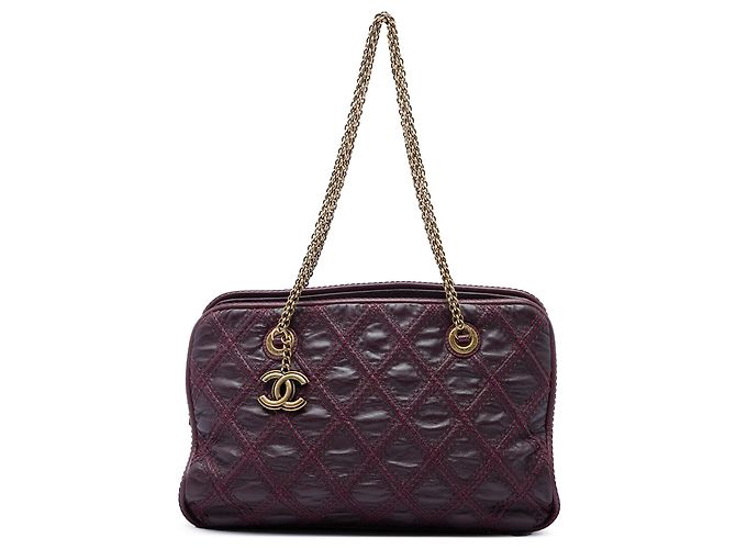 Rote Chanel CC Triptych Schultertasche aus gestepptem Kalbsleder