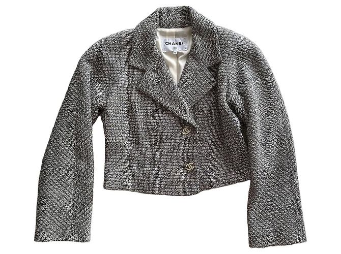 Chanel short tweed jacket Black White Grey