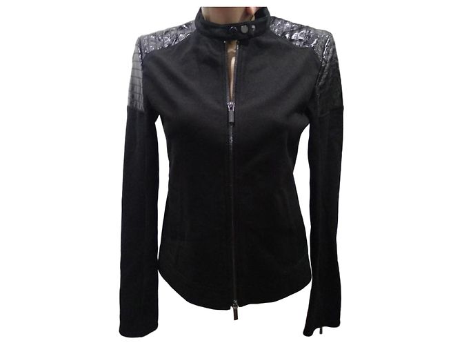 Armani Exchange Black Jacket with Embossed Shoulders