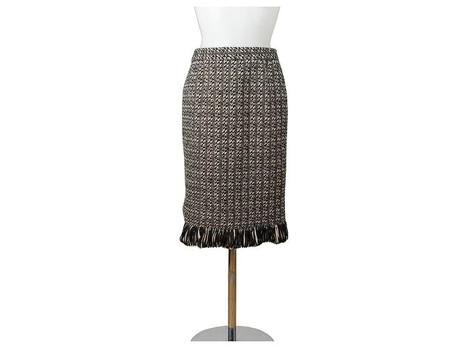 Emanuel Ungaro Ungaro Tweed-Bleistiftrock mit Fransen Schwarz Weiß