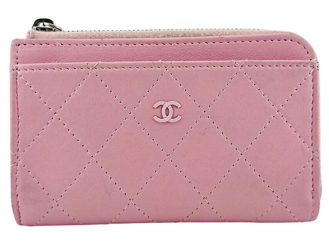 Tarjetero de piel rosa Chanel