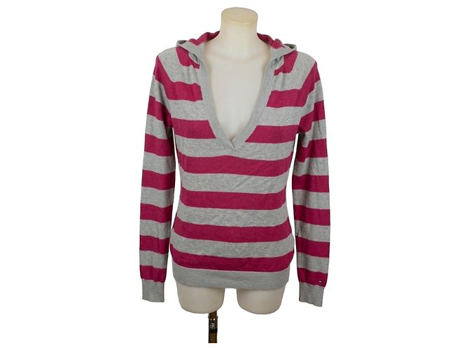 Tommy Hilfiger gestreifter Kapuzenpullover Pink Grau