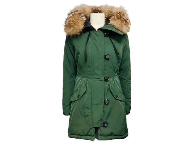 Moncler Olive Green Aredhel Down Puffer Parka Coat with Fox Fur Trim