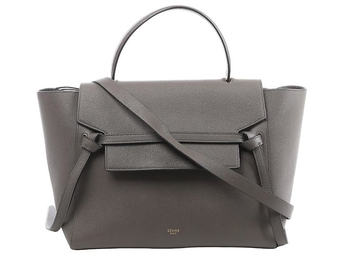 Céline Celine Belt Bag Mini Bolsa de mão 2Way em couro Cinza