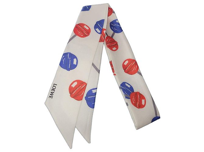 Lenço de seda Loewe com estampado de pirulitos Branco Vermelho Azul