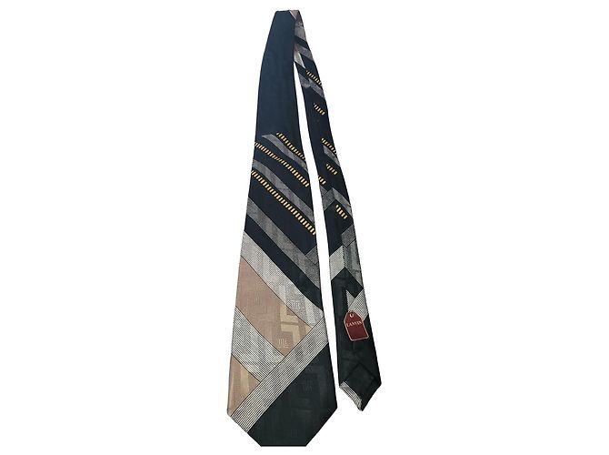 Cravatta in seta Lanvin Marrone Nero D'oro Grigio