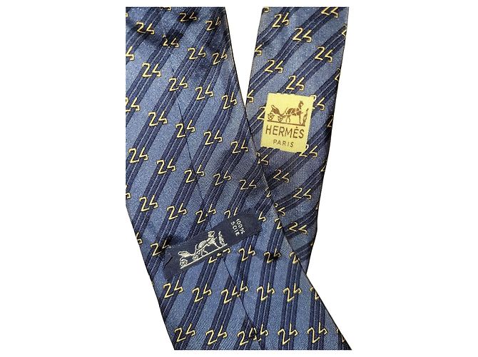 Hermès blue silk tie with 24 Faubourg pattern