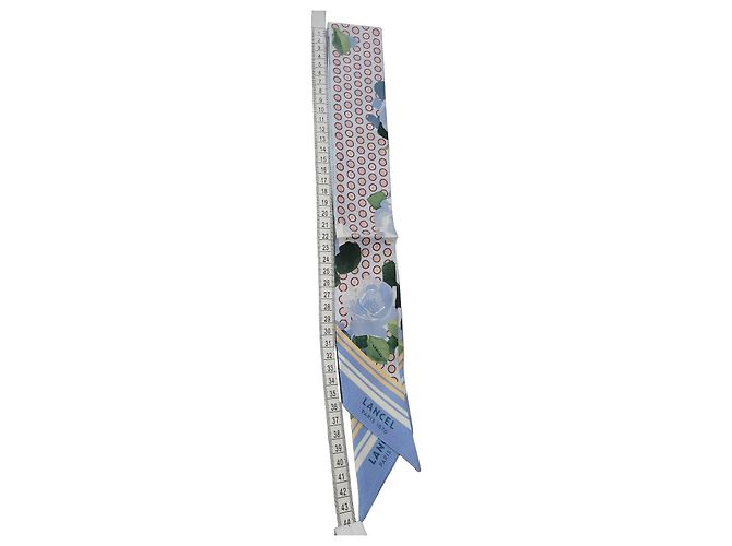 Lenço Lancel em seda azul e branco com estampado floral Azul claro