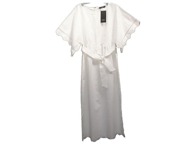 Weekend Max Mara Vestido largo blanco de algodón con bordados Blanco roto