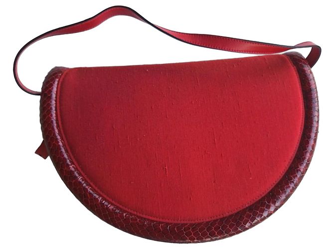 Walter Steiger Vintage rote Handtasche mit echtem Cobra-Besatz