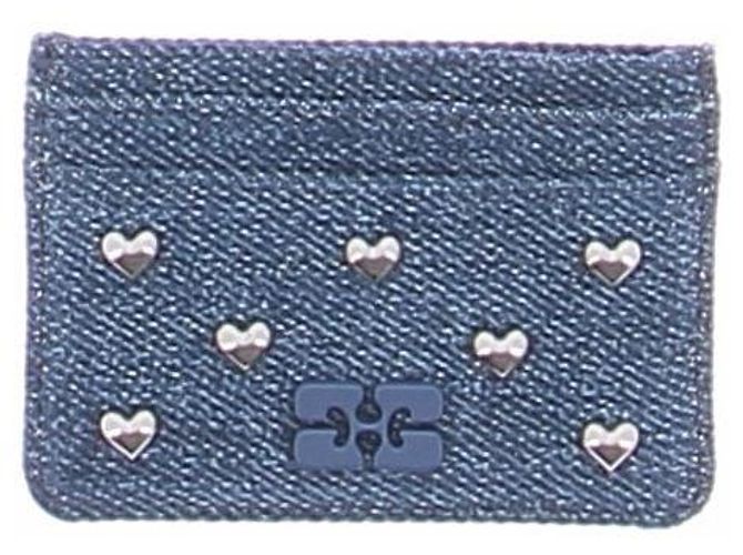 Ganni Tarjetero Bou con tachuelas de corazón en denim Azul