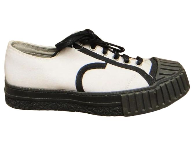 Sneakers basse ADIEU Paris in tela bianca e nera Nero Bianco