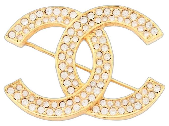 Chanel Broche CC dorée à strass
