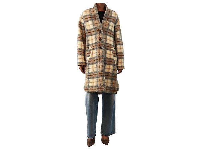 Isabel Marant Etoile Beige check wool-blend coat - size UK 6