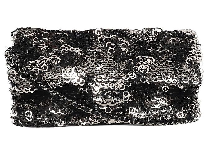 Chanel Silver 2020 Sequin Classic Single Flap bag Silvery