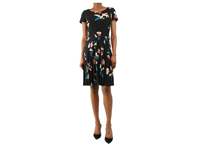 Chanel Vestido midi acolchoado de seda preta - size UK 8 Preto