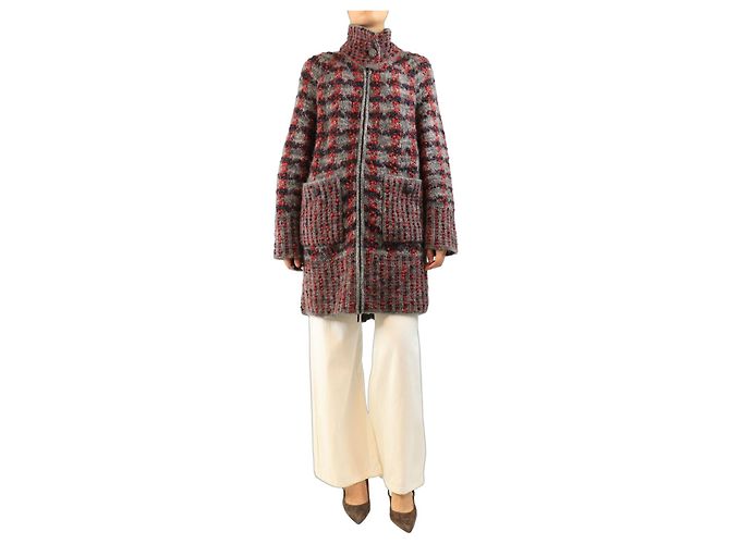 Chanel Grey chunky wool-blend coat - size UK 8