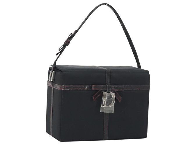 Christian Dior Hand Bag Nylon Black Silver