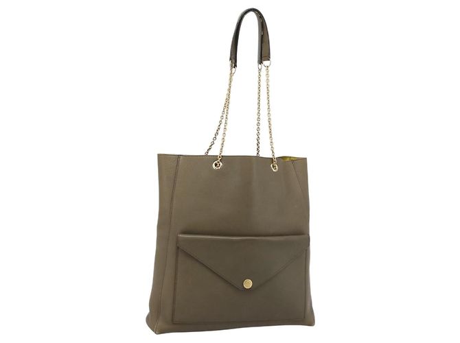 Céline CELINE Chain Tote Bag Leder Khaki Goldfarben
