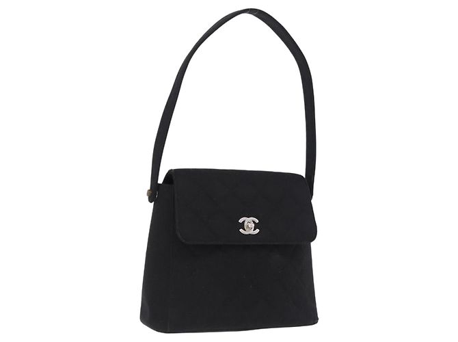 CHANEL Matelasse Hand Bag Cotton Black Silver CC