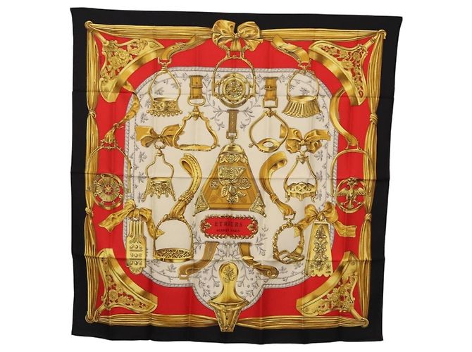 Hermès HERMES Carre 90 Scarf  ETRIERS  Silk Black